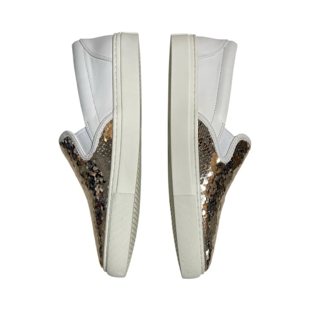 Tory Burch Carter Gold Sequin and Leather Slip On Sneaker Size 8.5